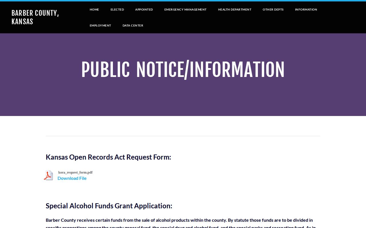 Barber County public records request landing page