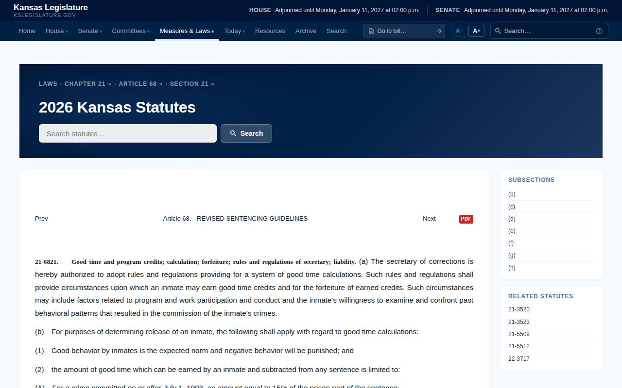 Barber County release date calculation under the Kansas determinate sentence good-time statute