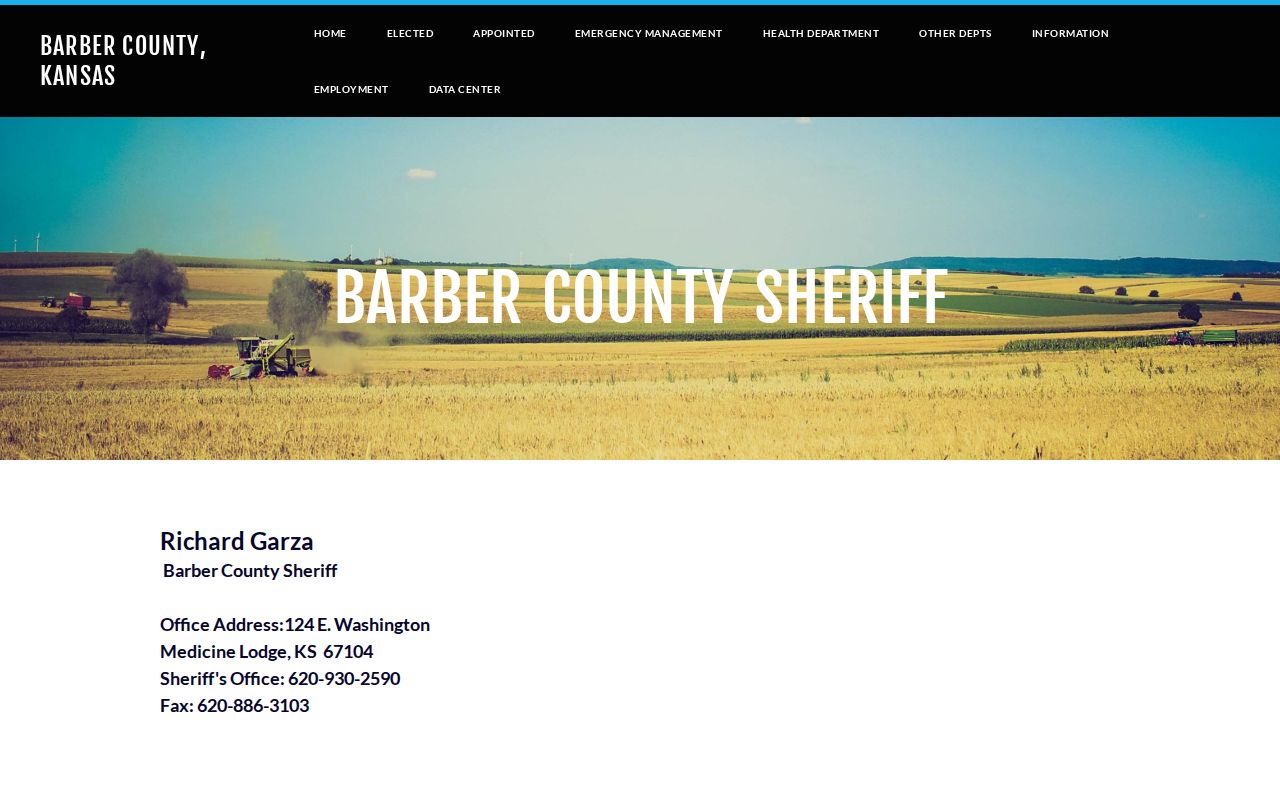 Barber County Jail release contact on the official sheriff page