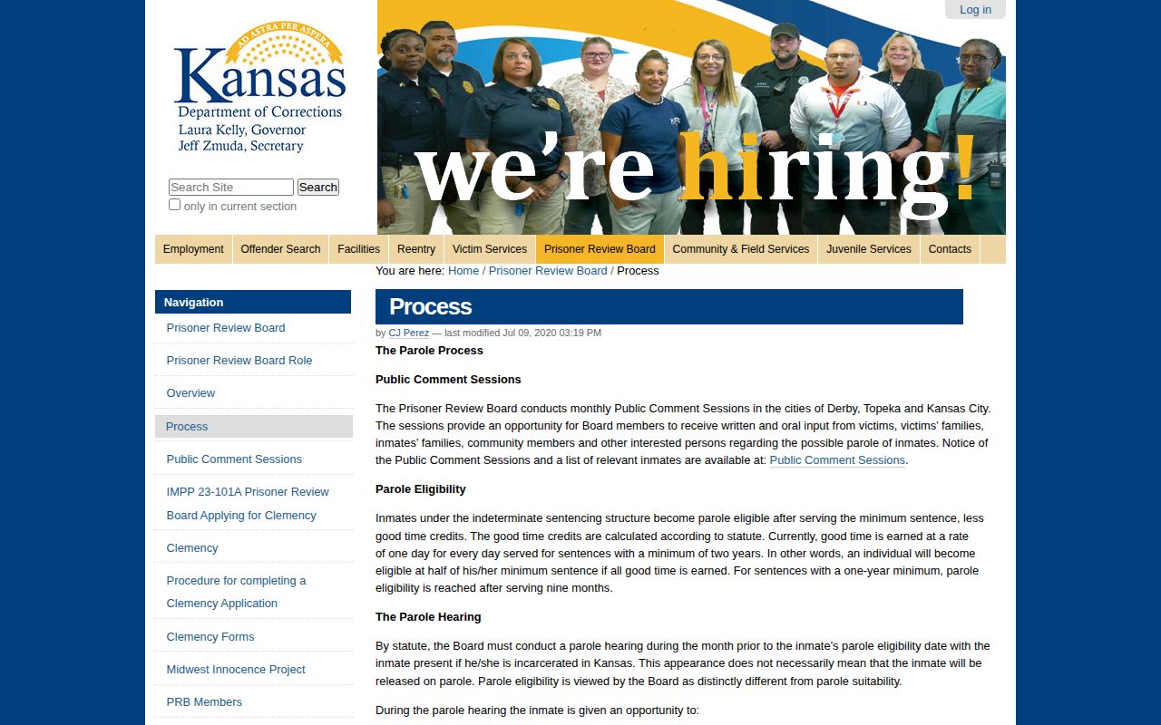 Barber County parole release decision terms from the Kansas Prisoner Review Board