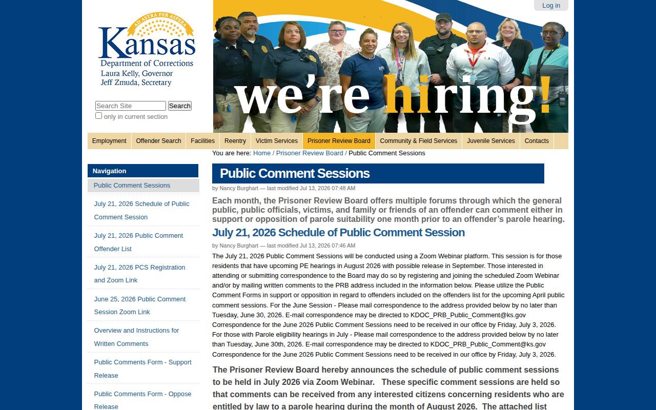 Barber County parole eligibility and projected release calendar from the Kansas Prisoner Review Board